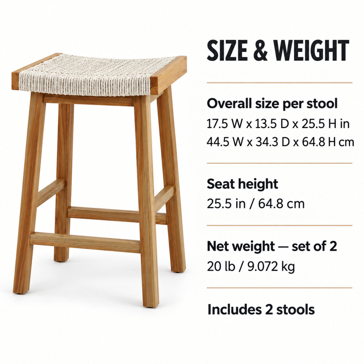 25.5-Inch Woven Counter Stools, Set of 2, Natural