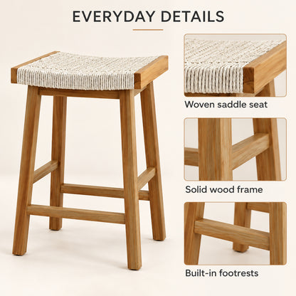 25.5-Inch Woven Counter Stools, Set of 2, Natural
