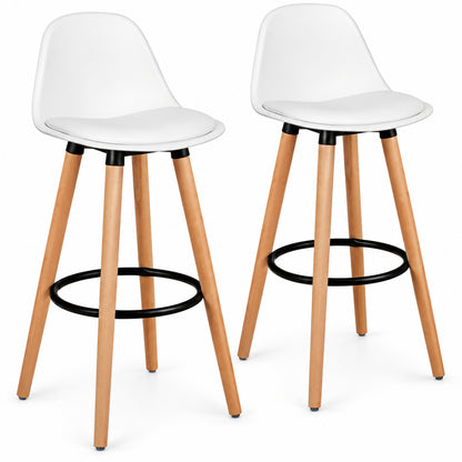 28.5-Inch White Bar Stools with Wood Legs, Set of 2
