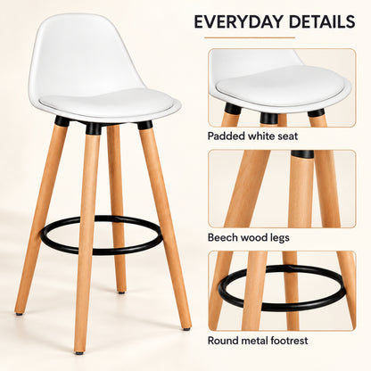 28.5-Inch White Bar Stools with Wood Legs, Set of 2