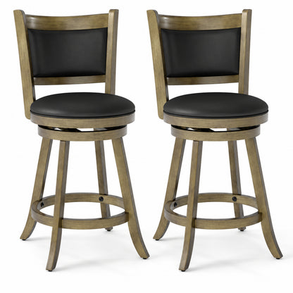 24-Inch Wood Swivel Counter Stools, Set of 2, Gray and Black