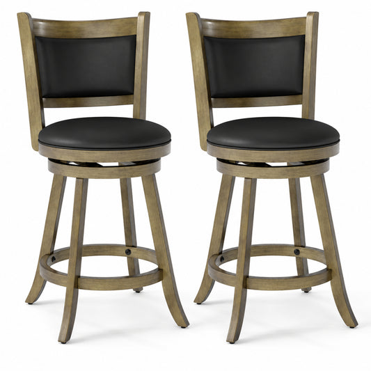 24-Inch Wood Swivel Counter Stools, Set of 2, Gray and Black
