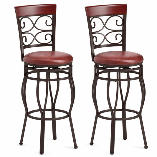 30-Inch Scroll-Back Swivel Bar Stools, Set of 2, Brown