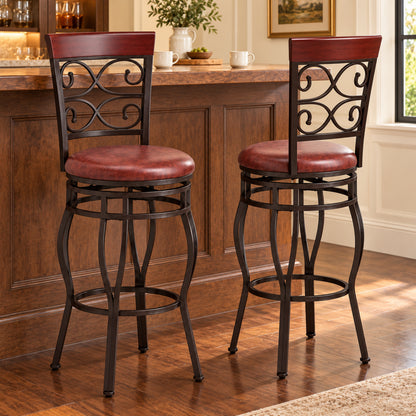 30-Inch Scroll-Back Swivel Bar Stools, Set of 2, Brown