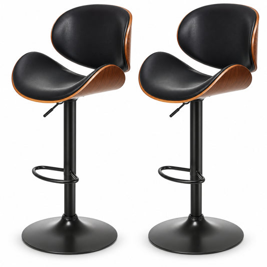 Adjustable Swivel Bar Stools with Curved Shell, Set of 2